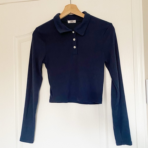 ARDENE | Navy blue polo longsleeve cropped - Picture 4 of 9